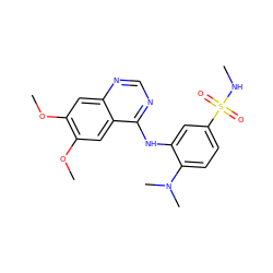 CNS(=O)(=O)c1ccc(N(C)C)c(Nc2ncnc3cc(OC)c(OC)cc23)c1 ZINC000143401698