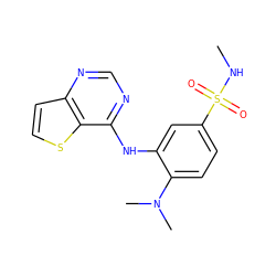 CNS(=O)(=O)c1ccc(N(C)C)c(Nc2ncnc3ccsc23)c1 ZINC000653887616