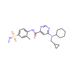 CNS(=O)(=O)c1ccc(NC(=O)c2cc(N(CC3CC3)C3CCCCC3)ncn2)c(C)c1 ZINC000049055056