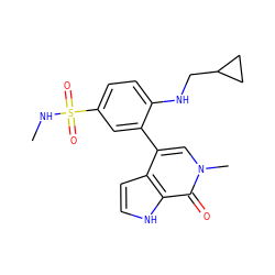 CNS(=O)(=O)c1ccc(NCC2CC2)c(-c2cn(C)c(=O)c3[nH]ccc23)c1 ZINC000146714777