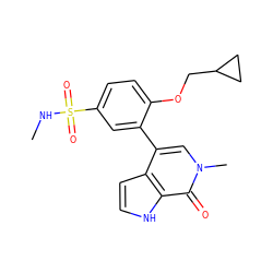 CNS(=O)(=O)c1ccc(OCC2CC2)c(-c2cn(C)c(=O)c3[nH]ccc23)c1 ZINC000146732278