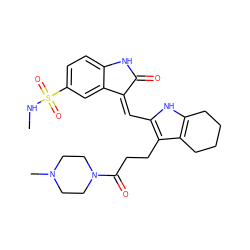 CNS(=O)(=O)c1ccc2c(c1)/C(=C/c1[nH]c3c(c1CCC(=O)N1CCN(C)CC1)CCCC3)C(=O)N2 ZINC000013588483