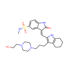 CNS(=O)(=O)c1ccc2c(c1)/C(=C/c1[nH]c3c(c1CCCN1CCN(CCO)CC1)CCCC3)C(=O)N2 ZINC000022932330