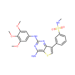 CNS(=O)(=O)c1cccc(-c2csc3c(N)nc(Nc4cc(OC)c(OC)c(OC)c4)nc23)c1 ZINC000117475996