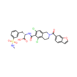 CNS(=O)(=O)c1cccc(C[C@H](NC(=O)c2c(Cl)cc3c(c2Cl)CCN(C(=O)c2ccc4ccoc4c2)C3)C(=O)O)c1 ZINC000084670000