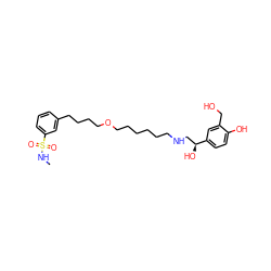 CNS(=O)(=O)c1cccc(CCCCOCCCCCCNC[C@H](O)c2ccc(O)c(CO)c2)c1 ZINC000040409204