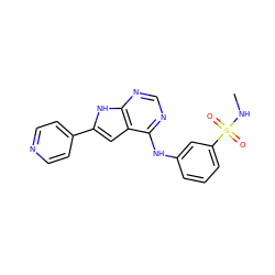 CNS(=O)(=O)c1cccc(Nc2ncnc3[nH]c(-c4ccncc4)cc23)c1 ZINC000204891382