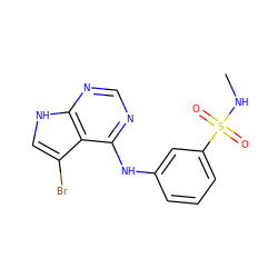 CNS(=O)(=O)c1cccc(Nc2ncnc3[nH]cc(Br)c23)c1 ZINC000146132945