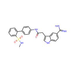 CNS(=O)(=O)c1ccccc1-c1ccc(NC(=O)Cc2c[nH]c3ccc(C(=N)N)cc23)cc1 ZINC000013835125