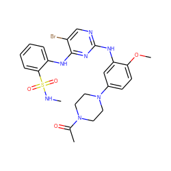 CNS(=O)(=O)c1ccccc1Nc1nc(Nc2cc(N3CCN(C(C)=O)CC3)ccc2OC)ncc1Br ZINC000063298066