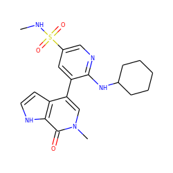 CNS(=O)(=O)c1cnc(NC2CCCCC2)c(-c2cn(C)c(=O)c3[nH]ccc23)c1 ZINC000146779806