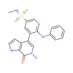 CNS(=O)(=O)c1cnc(Nc2ccccc2)c(-c2cn(C)c(=O)c3[nH]ccc23)c1 ZINC000146783843