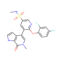 CNS(=O)(=O)c1cnc(Oc2ccc(F)cc2F)c(-c2cn(C)c(=O)c3[nH]ccc23)c1 ZINC000146739629