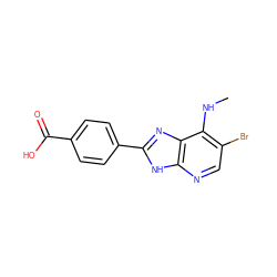 CNc1c(Br)cnc2[nH]c(-c3ccc(C(=O)O)cc3)nc12 ZINC000084617425