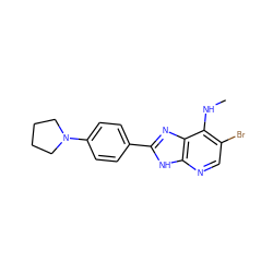 CNc1c(Br)cnc2[nH]c(-c3ccc(N4CCCC4)cc3)nc12 ZINC000084618005