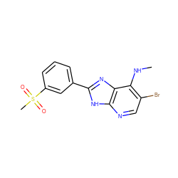 CNc1c(Br)cnc2[nH]c(-c3cccc(S(C)(=O)=O)c3)nc12 ZINC000084605340