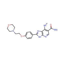 CNc1c(C(N)=O)cnc2[nH]c(-c3ccc(OCCN4CCOCC4)cc3)nc12 ZINC000084597217