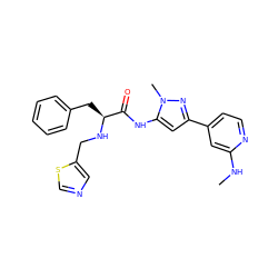 CNc1cc(-c2cc(NC(=O)[C@H](Cc3ccccc3)NCc3cncs3)n(C)n2)ccn1 ZINC000096284453