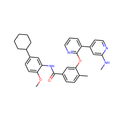 CNc1cc(-c2cccnc2Oc2cc(C(=O)Nc3cc(C4CCCCC4)ccc3OC)ccc2C)ccn1 ZINC000014957251