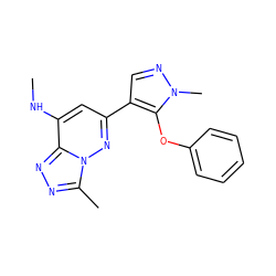 CNc1cc(-c2cnn(C)c2Oc2ccccc2)nn2c(C)nnc12 ZINC000213532111