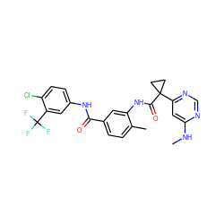 CNc1cc(C2(C(=O)Nc3cc(C(=O)Nc4ccc(Cl)c(C(F)(F)F)c4)ccc3C)CC2)ncn1 ZINC001772601439