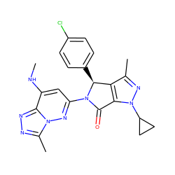 CNc1cc(N2C(=O)c3c(c(C)nn3C3CC3)[C@@H]2c2ccc(Cl)cc2)nn2c(C)nnc12 ZINC000261190439