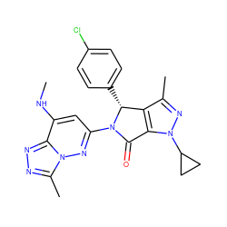 CNc1cc(N2C(=O)c3c(c(C)nn3C3CC3)[C@H]2c2ccc(Cl)cc2)nn2c(C)nnc12 ZINC000261190440