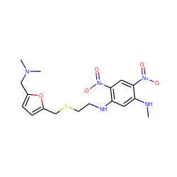 CNc1cc(NCCSCc2ccc(CN(C)C)o2)c([N+](=O)[O-])cc1[N+](=O)[O-] ZINC000013726481