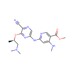 CNc1cc(Nc2cnc(C#N)c(O[C@H](C)CN(C)C)n2)ncc1C(=O)OC ZINC000095561910