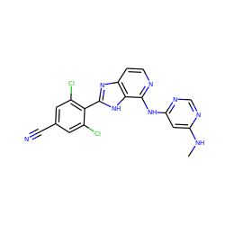 CNc1cc(Nc2nccc3nc(-c4c(Cl)cc(C#N)cc4Cl)[nH]c23)ncn1 ZINC001772603714