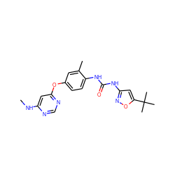 CNc1cc(Oc2ccc(NC(=O)Nc3cc(C(C)(C)C)on3)c(C)c2)ncn1 ZINC001772602274