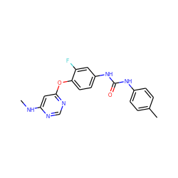 CNc1cc(Oc2ccc(NC(=O)Nc3ccc(C)cc3)cc2F)ncn1 ZINC001772606844