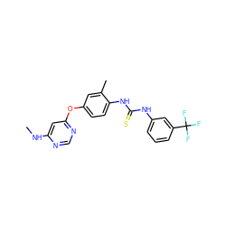 CNc1cc(Oc2ccc(NC(=S)Nc3cccc(C(F)(F)F)c3)c(C)c2)ncn1 ZINC001772656609