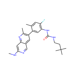 CNc1cc2nc(C)c(-c3cc(NC(=O)NCCC(C)(C)C)c(F)cc3C)cc2cn1 ZINC000204946372