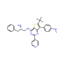 CNc1ccc(-c2c(C(C)(C)C)sc3c(NC[C@@H](N)Cc4ccccc4)nc(-c4ccncc4)nc23)cc1 ZINC000223677177