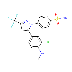 CNc1ccc(-c2cc(C(F)(F)F)nn2-c2ccc(S(N)(=O)=O)cc2)cc1Cl ZINC000003814687