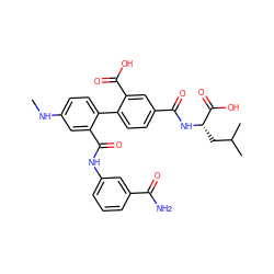 CNc1ccc(-c2ccc(C(=O)N[C@@H](CC(C)C)C(=O)O)cc2C(=O)O)c(C(=O)Nc2cccc(C(N)=O)c2)c1 ZINC000028642638