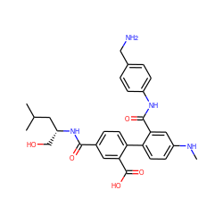 CNc1ccc(-c2ccc(C(=O)N[C@H](CO)CC(C)C)cc2C(=O)O)c(C(=O)Nc2ccc(CN)cc2)c1 ZINC000028639448