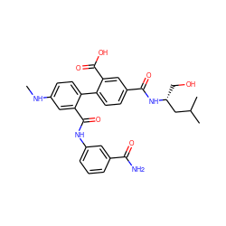 CNc1ccc(-c2ccc(C(=O)N[C@H](CO)CC(C)C)cc2C(=O)O)c(C(=O)Nc2cccc(C(N)=O)c2)c1 ZINC000028642499