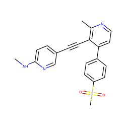 CNc1ccc(C#Cc2c(-c3ccc(S(C)(=O)=O)cc3)ccnc2C)cn1 ZINC000202383901