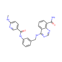 CNc1ccc(C(=O)Nc2cccc(CNc3ncnc4c(C(N)=O)cccc34)c2)cn1 ZINC000166979629