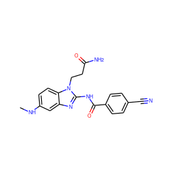 CNc1ccc2c(c1)nc(NC(=O)c1ccc(C#N)cc1)n2CCC(N)=O ZINC000040860689