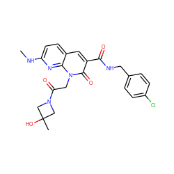 CNc1ccc2cc(C(=O)NCc3ccc(Cl)cc3)c(=O)n(CC(=O)N3CC(C)(O)C3)c2n1 ZINC000221768490