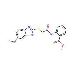 CNc1ccc2nc(SCC(=O)Nc3ccccc3C(=O)OC)[nH]c2c1 ZINC001772639575