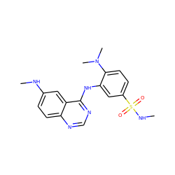 CNc1ccc2ncnc(Nc3cc(S(=O)(=O)NC)ccc3N(C)C)c2c1 ZINC000117165478