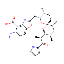 CNc1ccc2oc(C[C@H]3O[C@@]4(CC[C@H]3C)O[C@H]([C@H](C)C(=O)c3ccc[nH]3)[C@H](C)C[C@H]4C)nc2c1C(=O)O ZINC000003995369