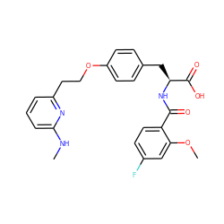 CNc1cccc(CCOc2ccc(C[C@H](NC(=O)c3ccc(F)cc3OC)C(=O)O)cc2)n1 ZINC000084670223