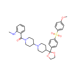 CNc1ccccc1C(=O)N1CCC(N2CCC(C3(c4ccc(S(=O)(=O)c5ccc(OC)cc5)cc4)OCCO3)CC2)CC1 ZINC000027101976