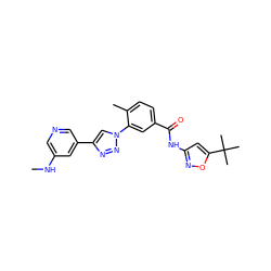 CNc1cncc(-c2cn(-c3cc(C(=O)Nc4cc(C(C)(C)C)on4)ccc3C)nn2)c1 ZINC000224917388