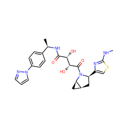 CNc1nc([C@H]2C[C@H]3C[C@H]3N2C(=O)[C@H](O)[C@@H](O)C(=O)N[C@H](C)c2ccc(-n3cccn3)cc2)cs1 ZINC000071341768